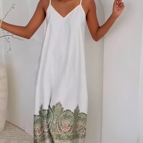 Liverpool Los Angeles Printed Border Maxi Dress size S/M Cream Olive Paisly - Picture 6 of 7